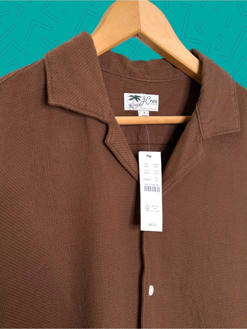 NWT J. Crew Textured Camp Collar Button Down Shirt